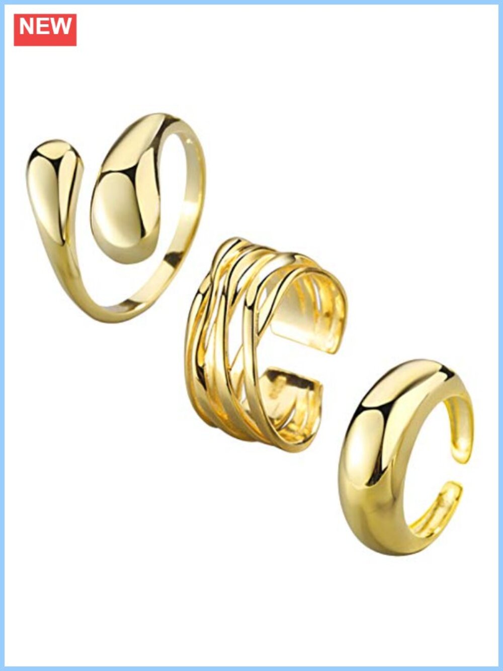 14k Gold Plated Chunky Dome Ring Set Adjustable Statement Rings